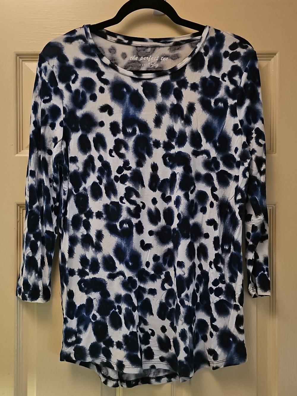 Como Vintage Navy and White Animal Print Long Sleeve Tee